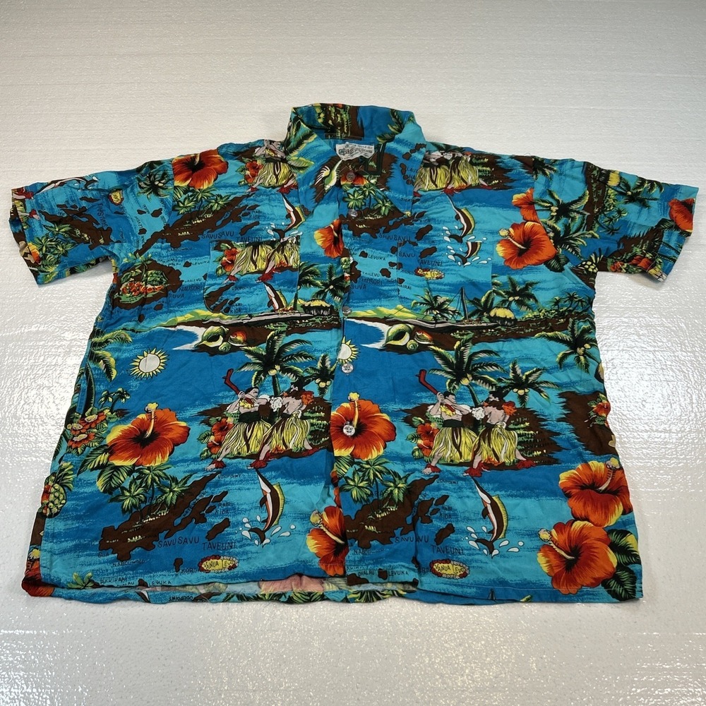 Vintage K Mart Hawaiian Style Shirt Men's Large 100% Rayon Aloha 1970's Luau
